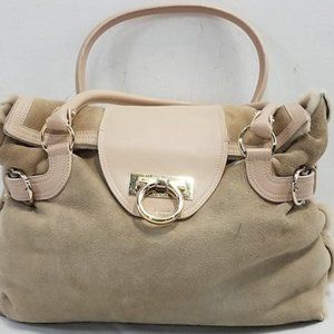 Salvatore Ferragamo Sofia Shearling Sheep Suede Leather Handbag Purse Bag